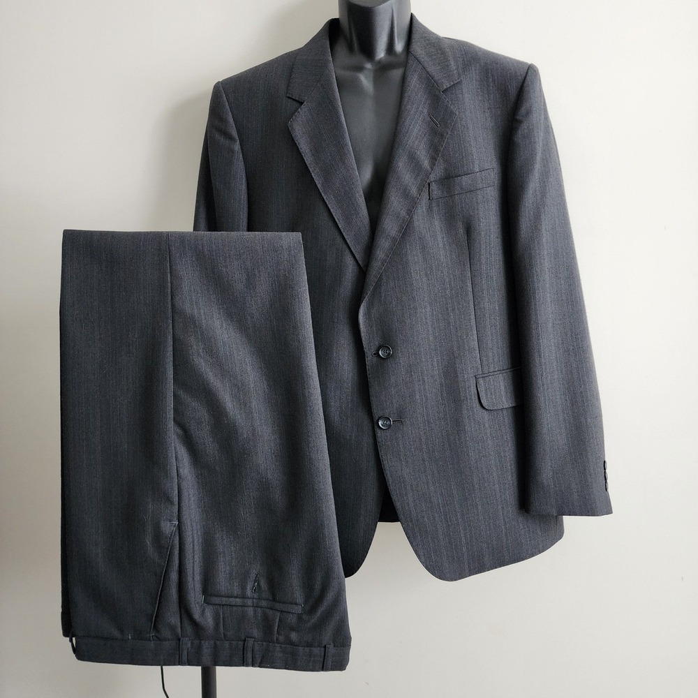 Man About Town Suit Mens 46R 39W 33L Grey Pinstripe Wool Blend Formal Event Grad